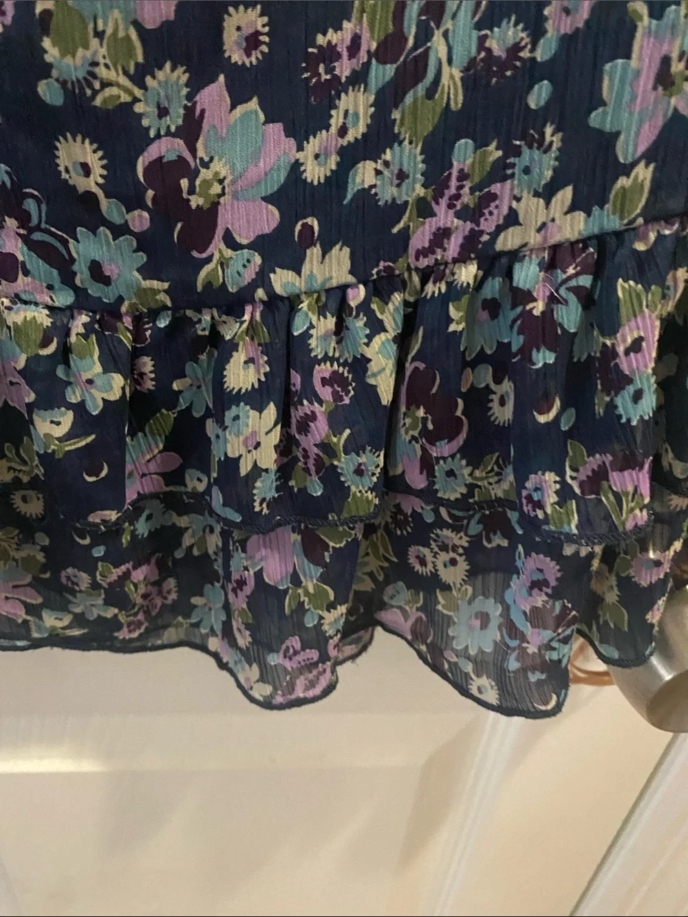 Kids Floral Casual Dress - Navy with Purple & Light Blue Flowers